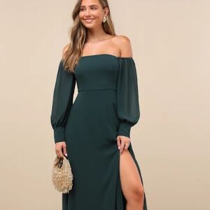 Lulus Feel The Romance Elegant Off-Shoulder Green Dress